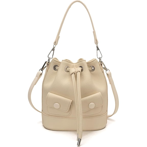 Sunyuer Mini Drawstring Bucket Bag for Women, Vintage PU Leather Crossbody Purse, Fashion Small Handbag with Detachable Strap, Casual Shoulder Bag for Daily Shopping Travel