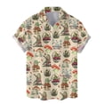 thumbnail image 4 of Camisa de manga corta con botones y estampado 3D de hongos coloridos para hombre, estilo hawaiano callejero, para vacaciones, playa, plantas, 4 of 5