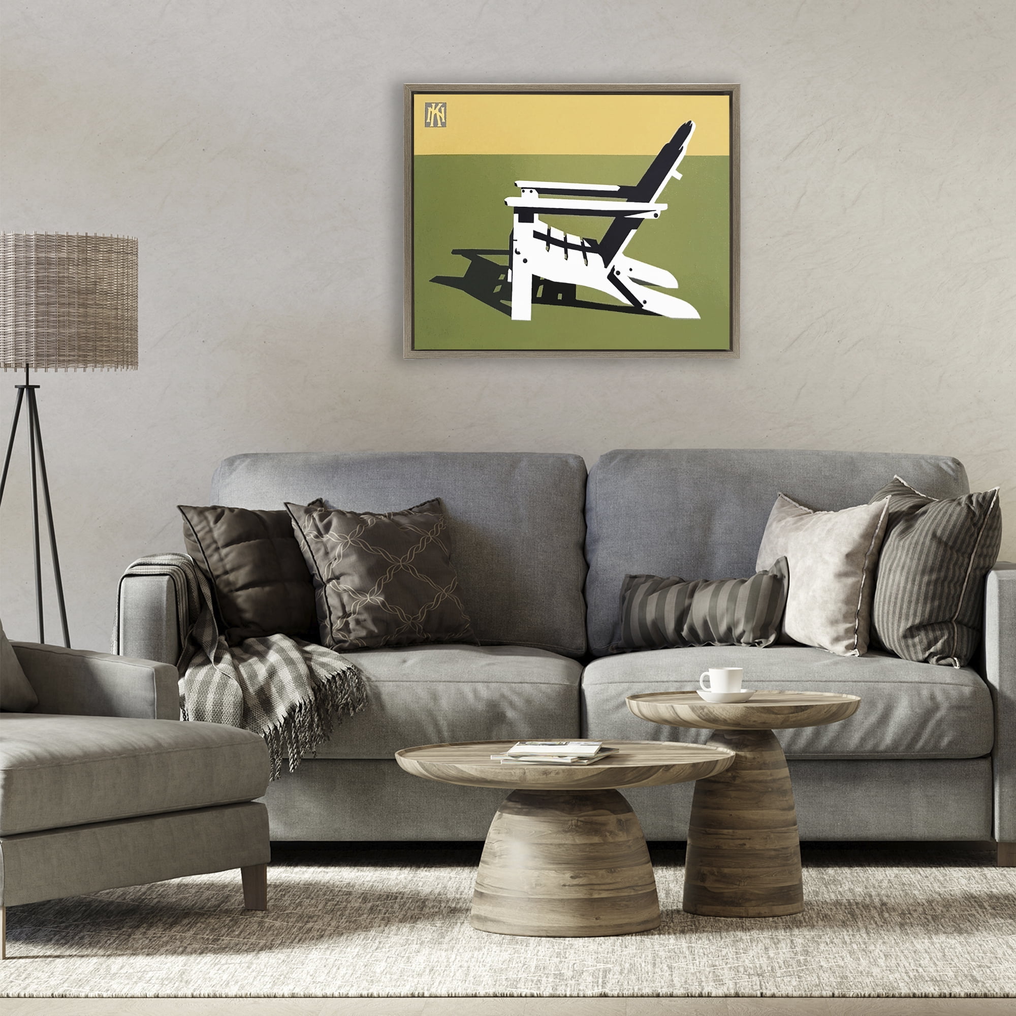 Stupell Industries Minimal Sunlit Lounge Chair Brown Framed Floater Canvas Wall Art, design by Jadei Graphics