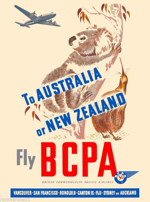 New Zealand South Pacific by Air Vintage Travel Advertisement Art Poster 