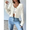 thumbnail image 5 of Women'S Long Sleeve Button Front V-Neck Soft Knit Cardigan Sweaters White L, 5 of 9