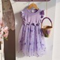 thumbnail image 2 of Robes Décontractées pour Bébés Filles Été en Maille Broderie Florale Col Rond Manches Volantes Nœud Robe de Danse Mode Urbaine, Violet, 18-24 Mois, 2 of 5