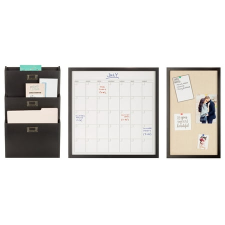 Gallery Solutions 3-Piece Wall Organizer Command Center Set with Storage and Monthly Calendar, Black