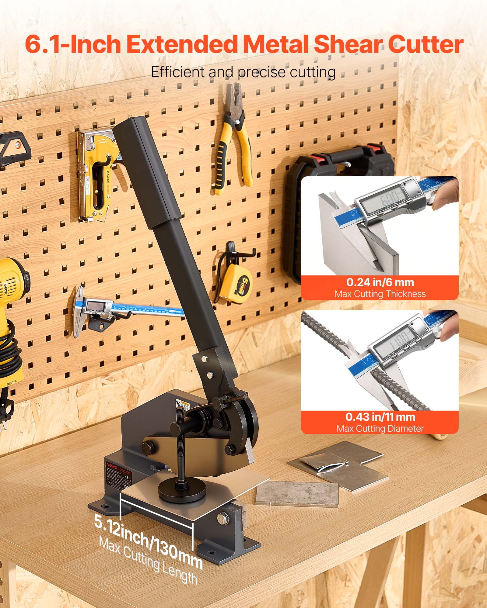 VEVOR Sheet Metal Shear, 6 in Manual Hand Plate Shear, Heavy Duty Mounting Type Sheet Cutter with Solid Steel Frame, High Precision, Extended Handle for Cutting Steel, Copper, Rebar, and Aluminum
