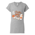 thumbnail image 2 of Wild Bobby It's Pumpkin Spice Latte Season Orange Black and White Halloween Women Standard V-Neck Tee, Heather Grey, Small, 2 of 6
