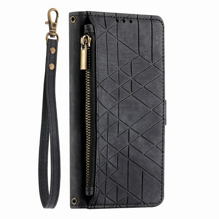 Dteck for Google Pixel 8 Wallet Case, PU Leather Magnetic Flip Case with Lanyard Strap Wristlet Zipper Card Holder for Google Pixel 8,Black