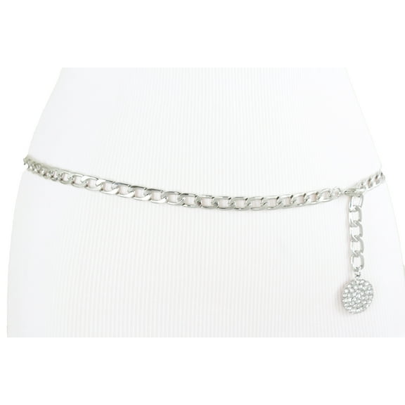Women Silver Metal Chain Links Bling Charm Buckle Size XL XXL
