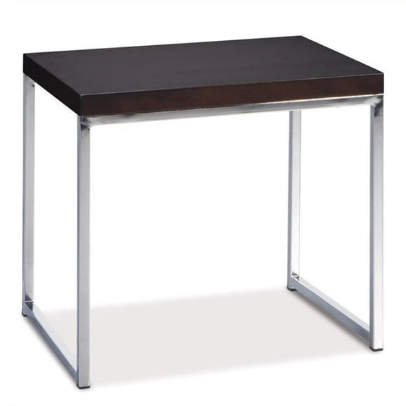 Pemberly Row End Table Espresso Wood Veneer Top with Chrome legs