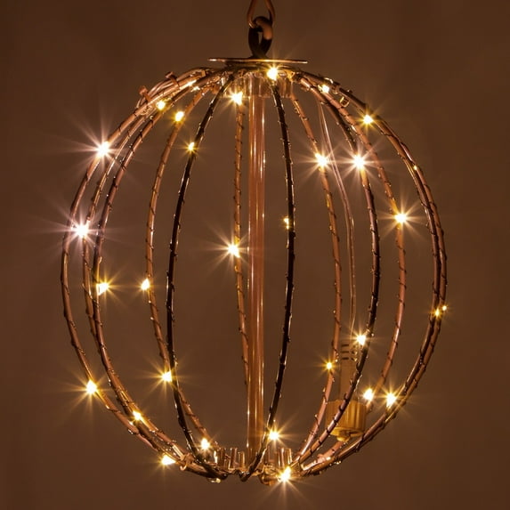 8" LED Fairy Light Ball - Indoor/Outdoor Fairy Lights Decoration with Fairy Mini Lights, Sphere Light Fold Flat Metal Frame (Warm White Lights/Brown Frame)