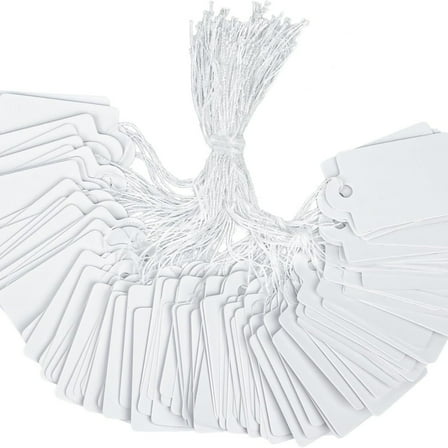 -200 Pcs Price Tags 1 Inch Writable Price Labels White Price Display Tags for Pricing Clothing Jewelry Blank Hang Tags Merchandise Marking Tags with Hanging Strings, 1.38" x 0.87"