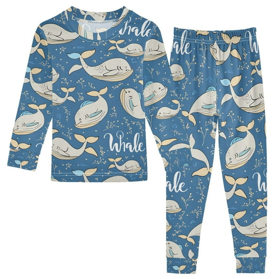 joogoo Cartoon Whale 2 Piece Long Sleeve Tee and Pants Cotton Pajama Set 5Y