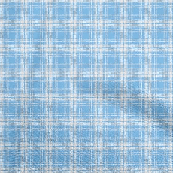 oneOone Viscose Chiffon Medium Blue Fabric Check Quilting Supplies Print Sewing Fabric By The Yard 42 Inch Wide