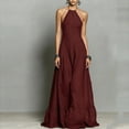 thumbnail image 5 of Dolkfu Halter Dresses for Women With Pocket Sleeveless Red Maxi A-Line Dresses Solid Modern Relaxed Fit Flowy Dresses Wine,S, 5 of 5