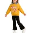 thumbnail image 2 of SGFCWSX Girls 2-Piece Outfit, Bow Print Sweatshirt and Flared Pants, Kids Trendy Daily Casual Clothing Set Yellow Size 6-7 Years, 2 of 9
