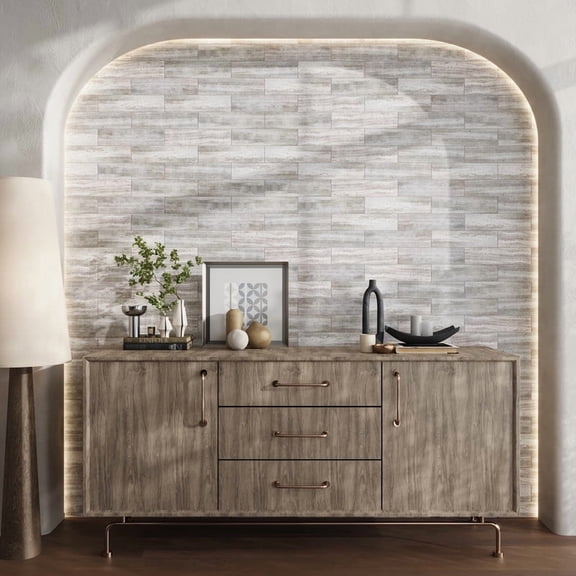 Artisana 3x12 in. Wooden Grey Textured Etched Dot Elongated Subway Wall and Floor Tile (5 sq ft/case, 20-Pack)
