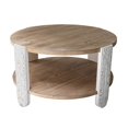 thumbnail image 2 of Hassch 2-Tier Round Coffee Table with Carved White Legs and Natural Brown Top, 31.5" Modern Farmhouse Circle Center Table for Living Room, Easy to Assemble, 2 of 6