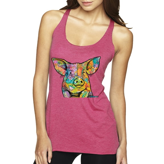 Dean Russo The Pig Animal Lover Tri-Blend Racerback Tank Top, Vintage Pink, X-Large