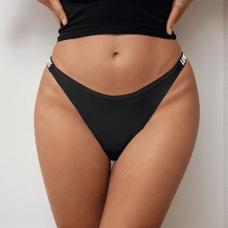 Fulorrnie Underwear for Women Seamless Thong No Show Comfort Panties Waistband Banded Waist Stretchable Panty  Black  XL