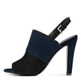 thumbnail image 2 of YDN Women Elegant Peep Open Toe Slide Mules Pumps Slingback High Chunky Heels Adjustable Buckle Slip On Shoes Size 7.5 Navy-black, 2 of 3