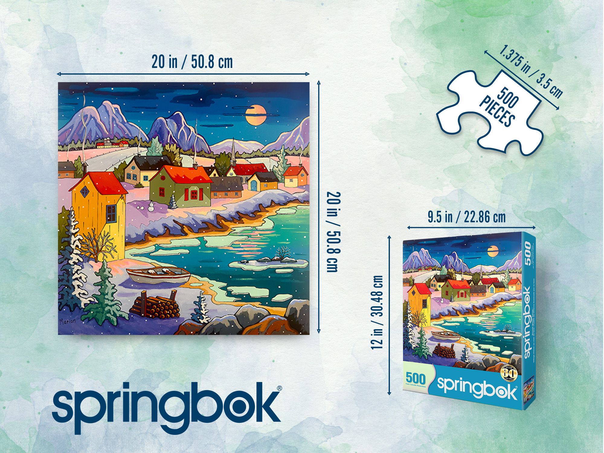 Springbok 500 Piece Moonlit Winter Village Jigsaw Puzzle for Adults