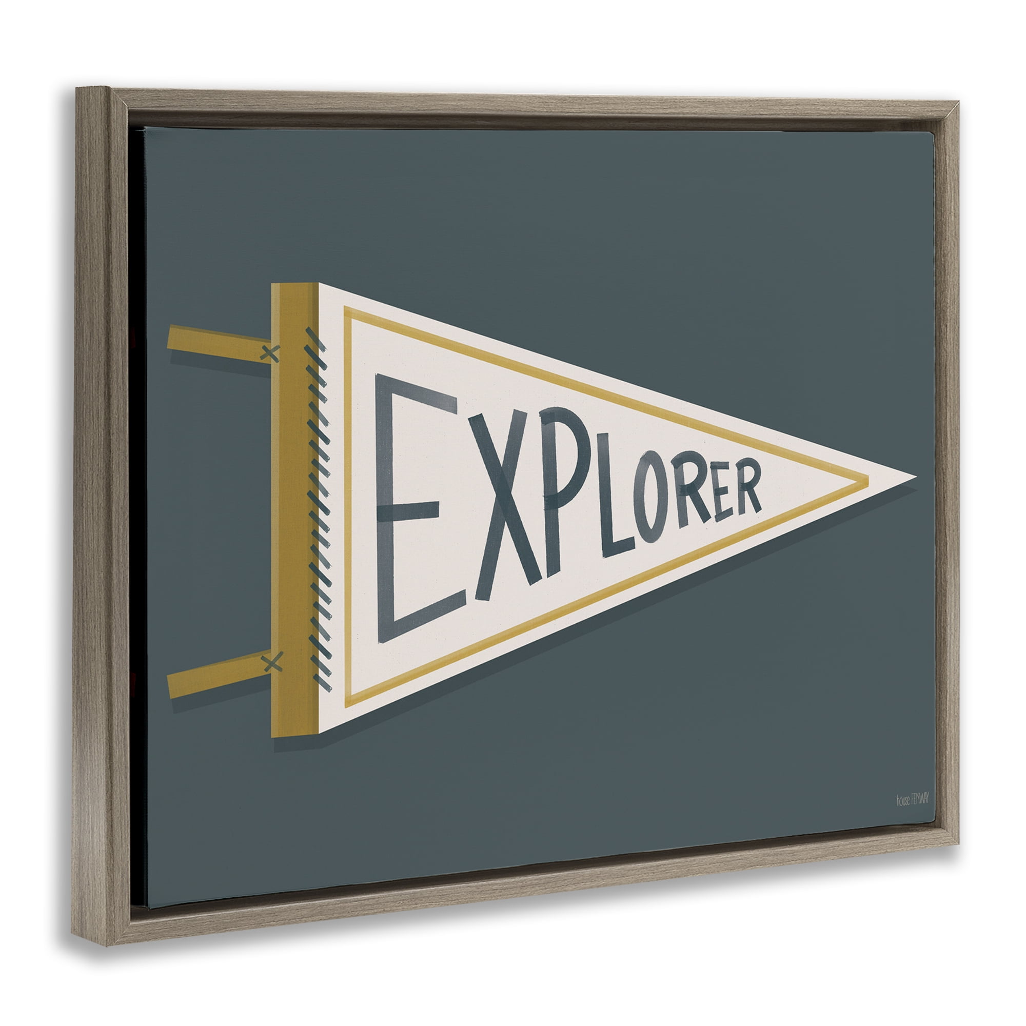 Stupell Industries Explorer Retro Pennant Brown Framed Floater Canvas Wall Art, design by House Fenway