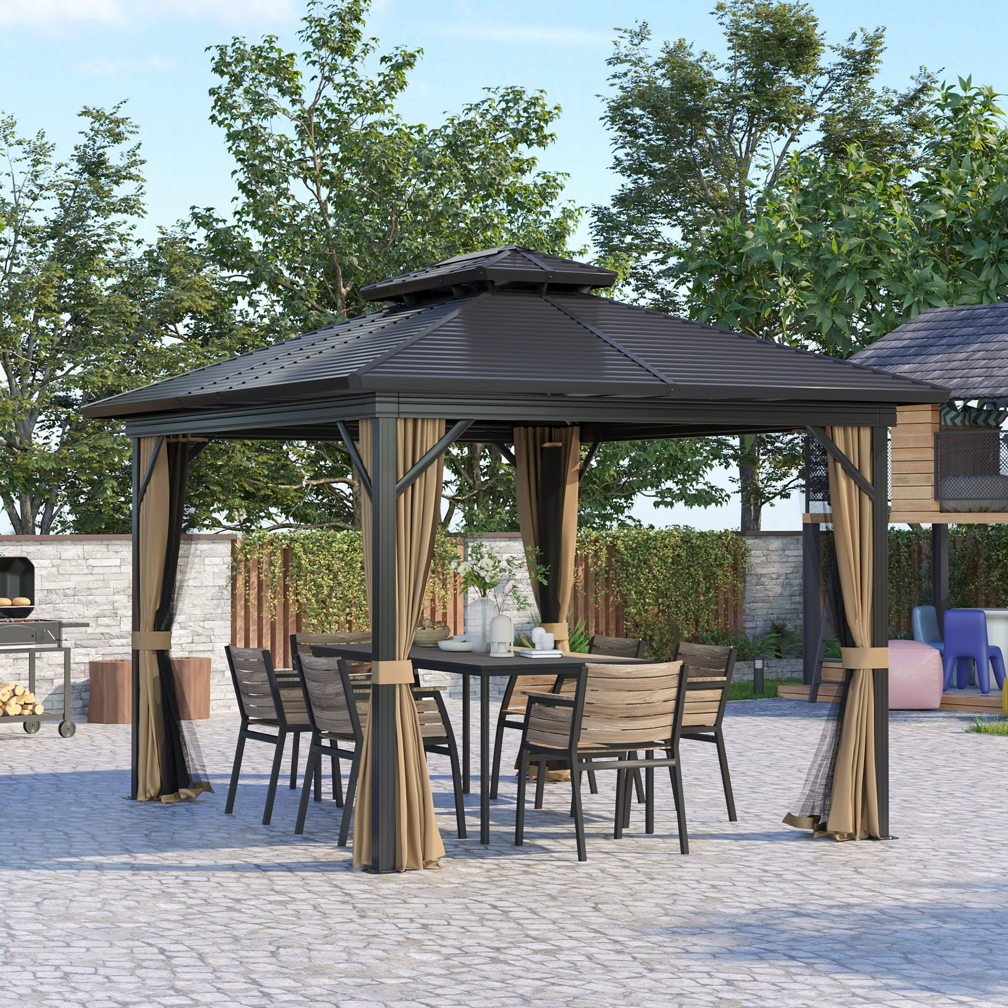 Voile D'ombrage Rétractable Ondulée | Protection UV 95%, Imperméable, Renforcée | Pour Terrasse, Jardin, Balcon, Piscine - 10