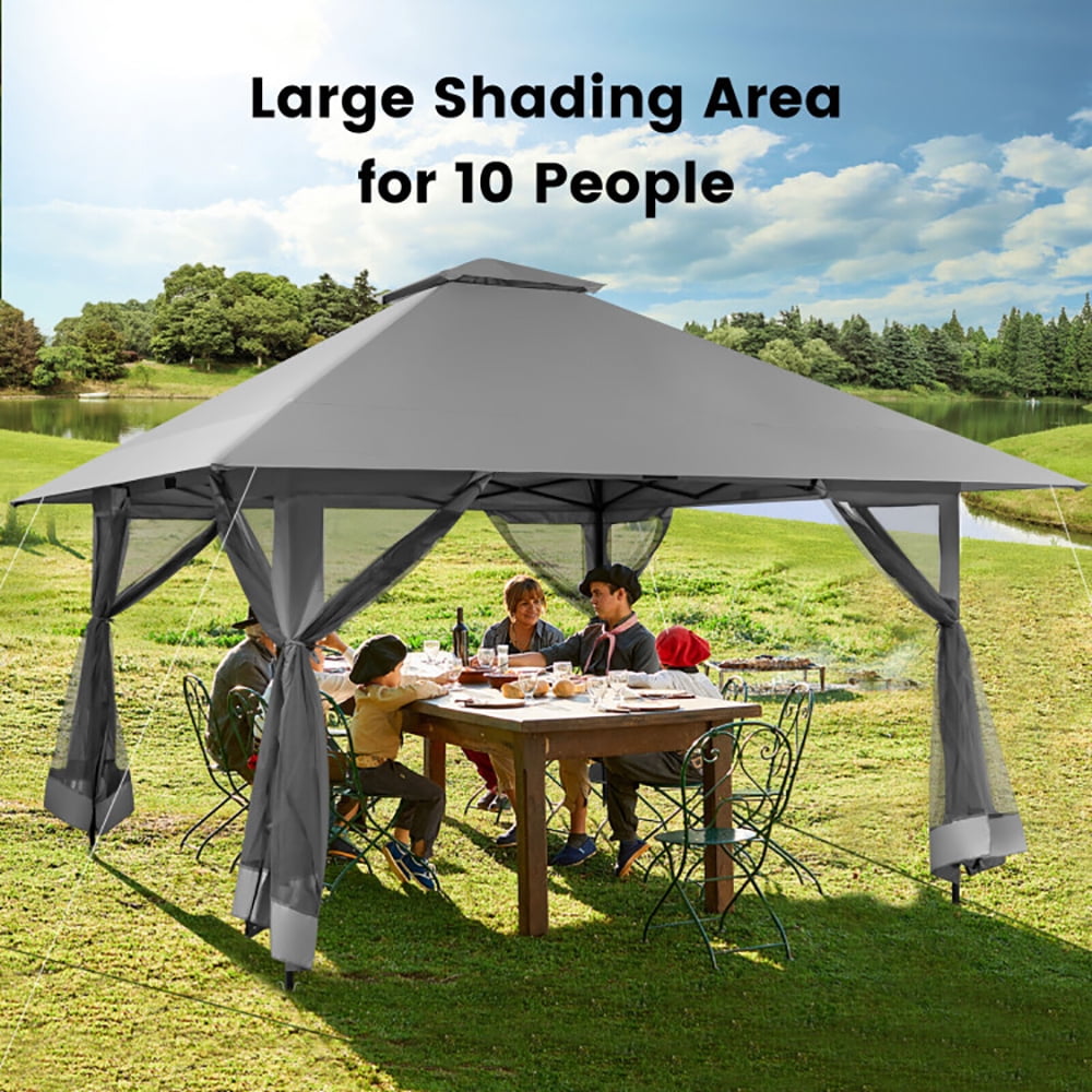 Aimee Lii 13 x 13 Feet Pop-up Instant Canopy Tent with Mesh Sidewall, Backyard Canopy Gazebo for Party Camping BBQ Events, Gray