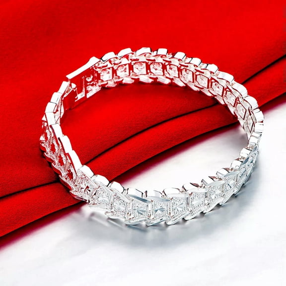 EOEMY Gorgeous 925 Solid Silver Fashion Wide Women Men Chain Wedding Bracelet Jewelry