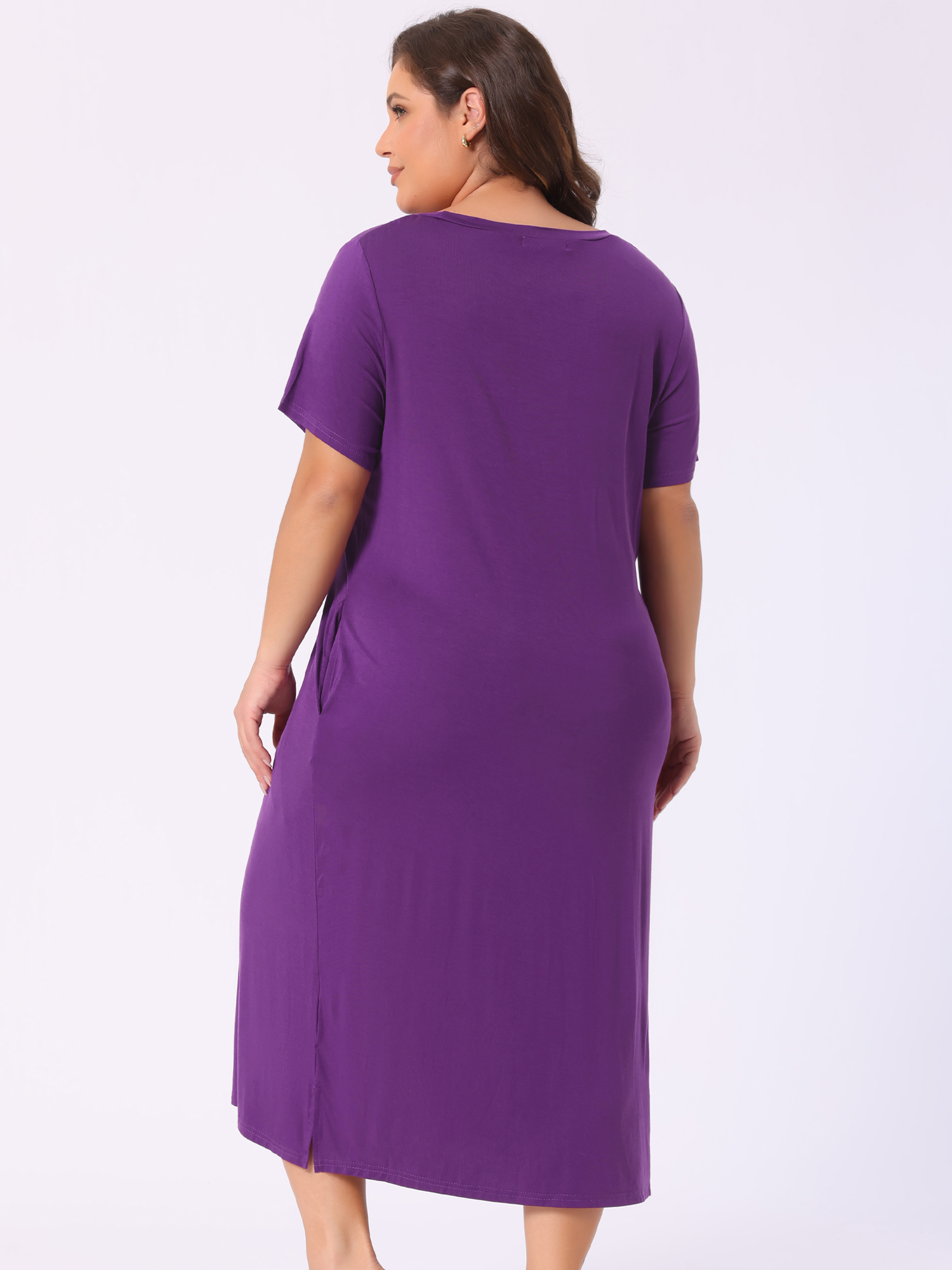 Unique Bargains Women's Plus Size Cute Cat Print Pockets Nightgown 3X Dark Purple
