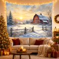 thumbnail image 3 of Red Barn Beyond a Snowy Split-Rail Fence, Nostalgic Watercolor for Nature Lovers, Rural Winter Art, Housewarming Gift, Tapestry Wall Hanging for Bedroom and Living Room, 3 of 7