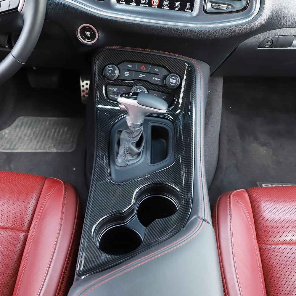 CheroCar Car Gear Shift Panel Trim Cover Carbon Fiber for Dodge Challenger 2015-2023 Black