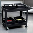 thumbnail image 3 of 25.78 in. x 45.25 in. x 33.25 in. 500 lbs. Capacity 2 Shelves Plastic Heavy-Duty Utility Cart with Lipped Shelves - Black, 3 of 9