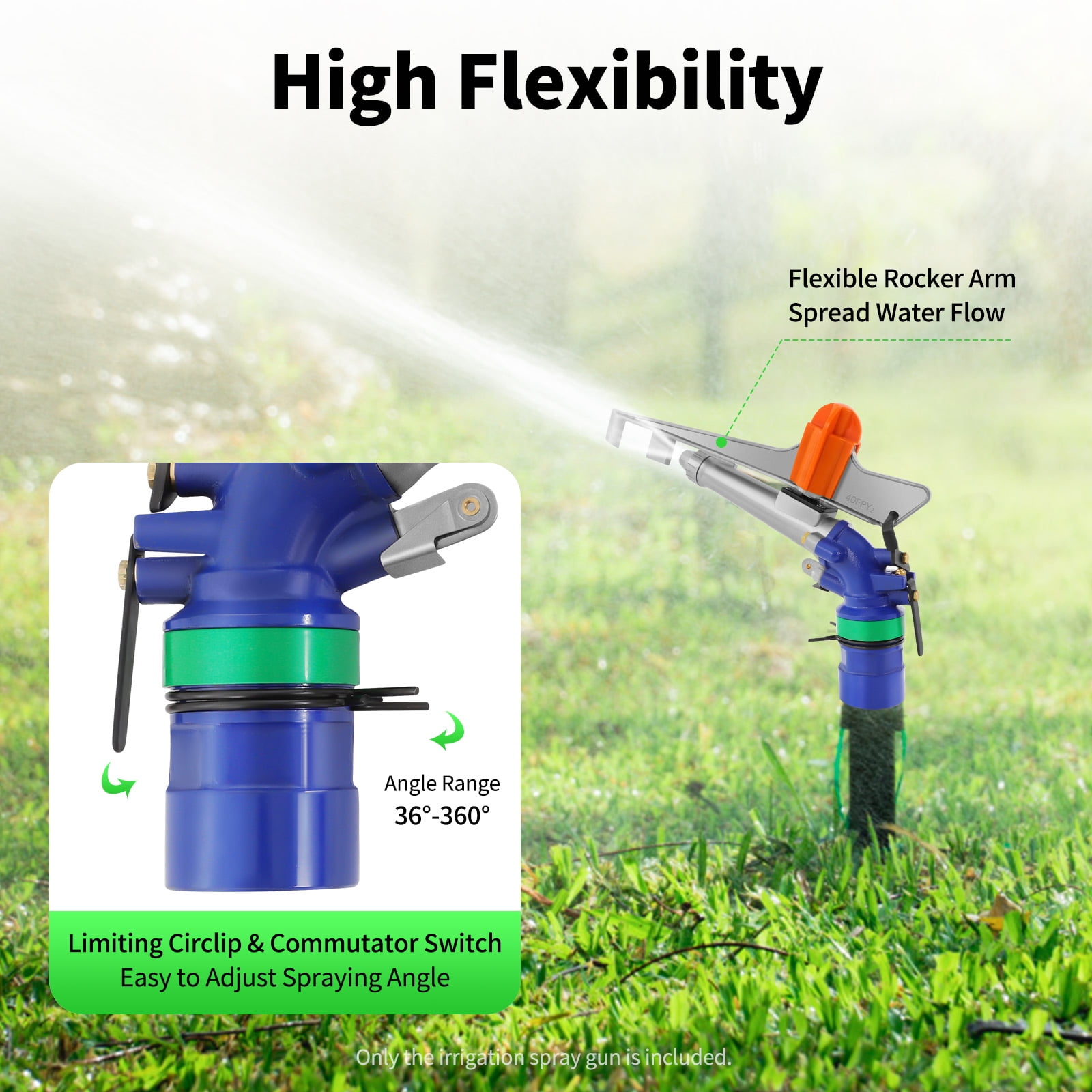 2.6in Large Area Irrigation Sprinkler Spray Gun Farm Lawn Water Sprinkler, Agriculture Irrigation Watering Sprinkler,36°-360°Large-Area Irrigation Spray Gun Garden Farm Watering Sprinkler