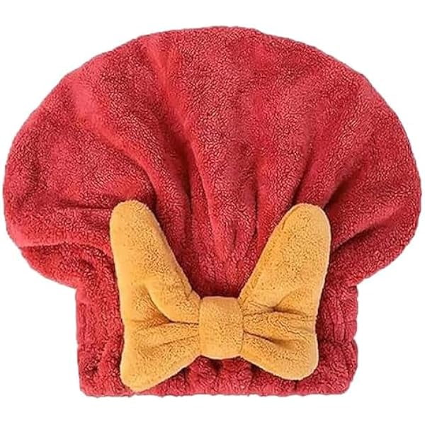 wonima11 Microfiber Hair Towel Wrap, Super Absorbent Hair Towel Wrap for Wet Hair, Quick-Drying Thickened Soft Bow Tie Hair Towel Wrap Dry Turban, Wet Hair Towel Wrap for Women(Red)