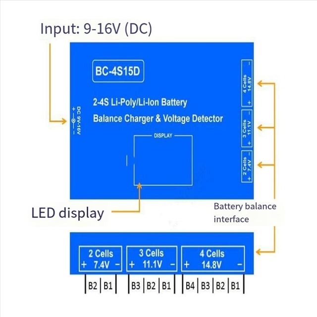 10X BC-4S15D Battery Lipo Li-Ion Balance Charger Voltage Detector LCD Digital Display Balance Charger for RC Battery