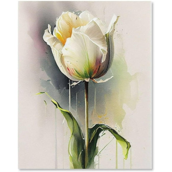 White Tulip Decor Canvas Painting Realistic Watercolor Romantic Emotions Art Panel Wall Picture Poster Wall Hanging Sofa Background Painting Entrance Wall Decor Painting 12x16 inch Unframed