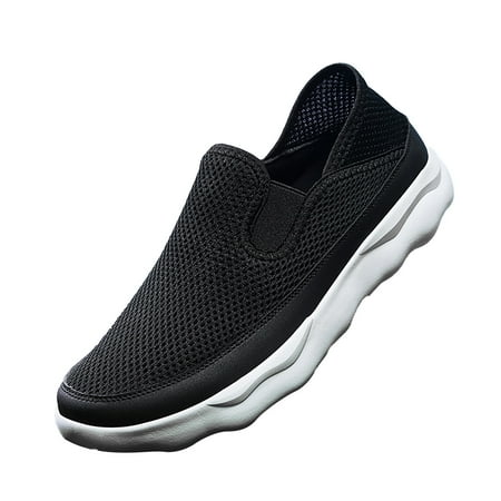 Huesdet Mens Slip On Walking Shoes with Arch Support  Lightweight No Lace Sneakers Non Slip Breathable Tennis Shoes Casual Travel Gym Work Shoes(White 10.5)