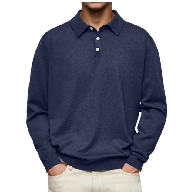 Camisa informal de manga larga con botones y color liso para hombre: diseño con solapa, material de poliéster, adecuada para el trabajo y la oficina, tallas S-XXXL.