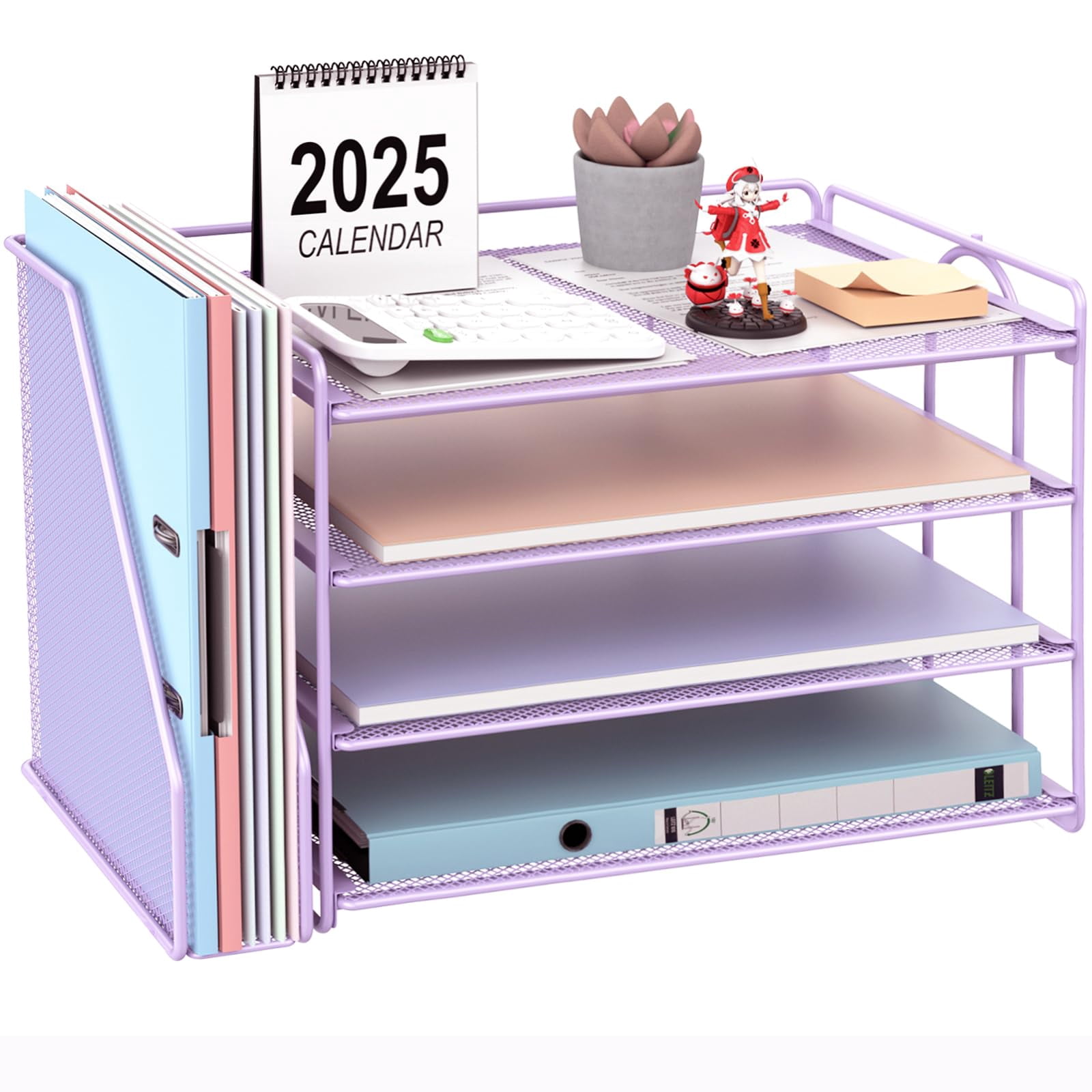 4-tier Paper Organizer With Magazine Holder  Desk Organizers And Accessories & Workspace File For Office Supplies Storag (purple 4-tier)