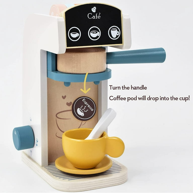 PairPear Coffee Maker Espresso Playset - Wooden Deluxe Play Kitchen Set  with Accessories 13 Pieces Multicolor 