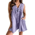 thumbnail image 2 of Womens Casual Sleeveless Tie Front Denim Romper Overall Shorts Summer Jean Romper With Pocket Elegant Pant Suit Pants Jumpsuit for Women Comfy Jumpsuits Cover Ups Romper with Skirt Overlay Juniors, 2 of 8