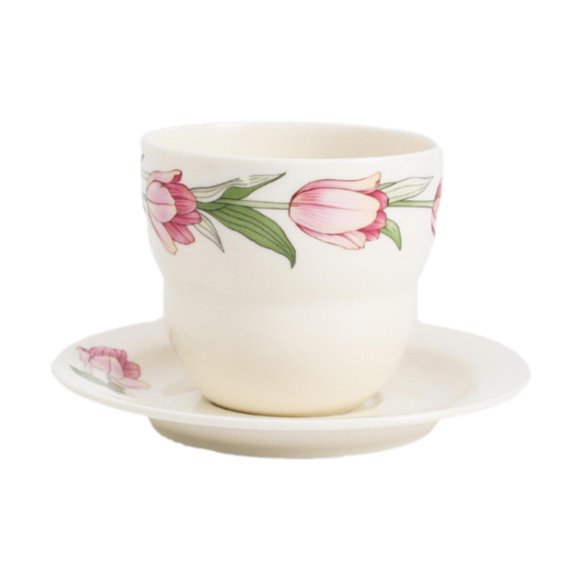 Juego de taza y platillo de té Macarena floral con adorno de diseño Vintage