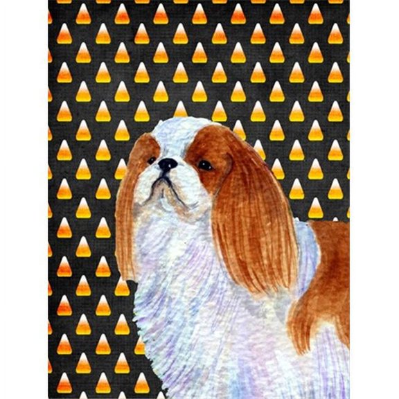 English Toy Spaniel Candy Corn Halloween Portrait Flag - Garden Size, 11 x 15 in.