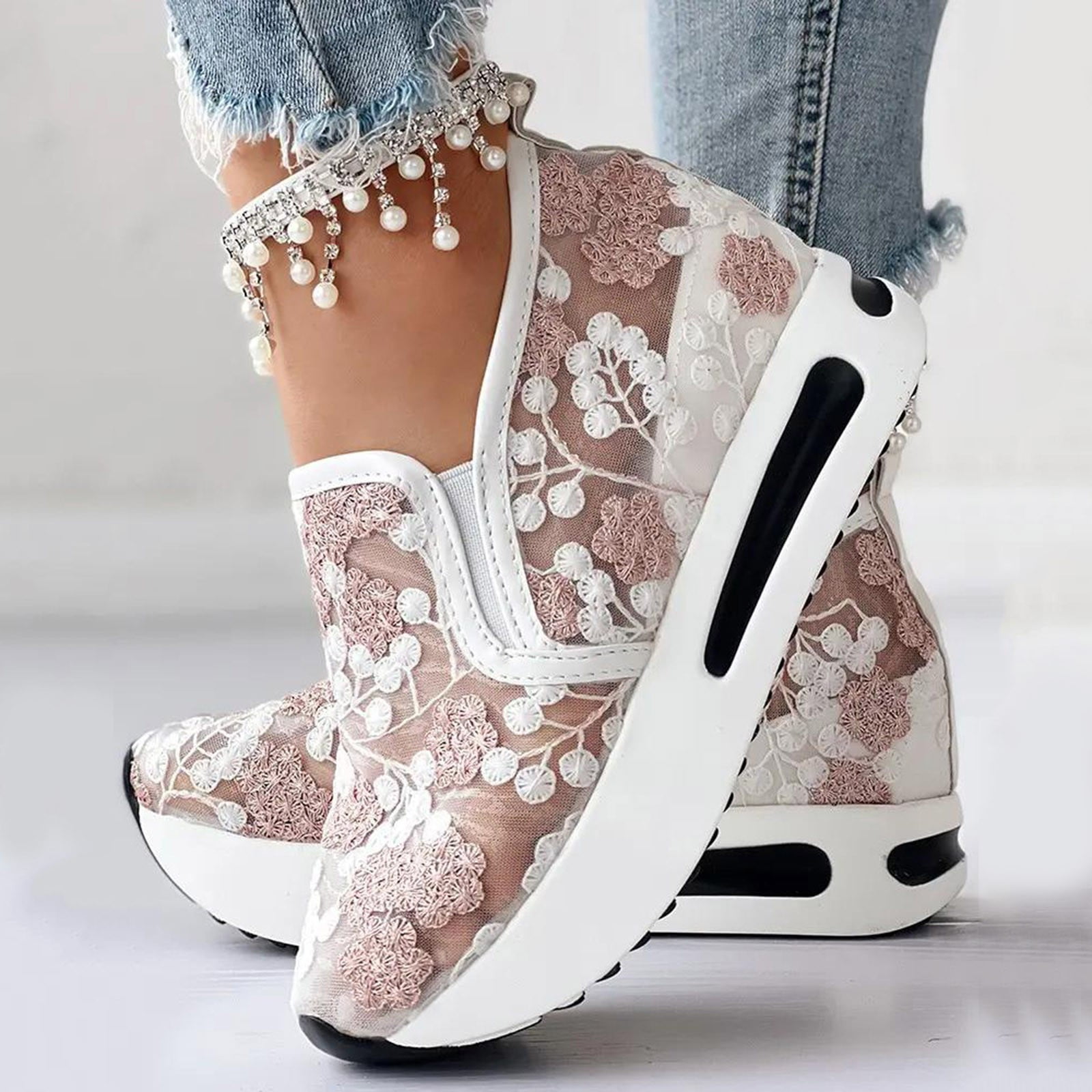 Dakaela Fashion Sneakers for Women 2025 Platform Slip on Walking Shoes Mesh Wedge Dressy Casual Loafers