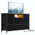 thumbnail image 1 of Meuble Télé à 8 Tiroirs avec Prise de Courant et DEL pour Télé de 55 Po, Longue Commode pour Chambre avec 8 Tiroirs Profonds, Grand Table Console pour Rangement dans le Garde-Robe, le Salon, l'Entrée, Dessus en Bois, 1 of 9