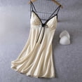 thumbnail image 2 of Sleepwear Dress for Women Women's Lace Trim Nightgown Spaghetti Strap V-Neck Bowknot Slip Sleep Dress Summer Lightweight Nightdress with Built in Bras Yellow M, 2 of 6