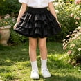 thumbnail image 2 of CPNG Girls Ruffled Layered Cake Skirt Sweet Elastic High Waist Solid Color A-line Casual Cute Skirts Princess Skirts(Black,6-7 Years), 2 of 8