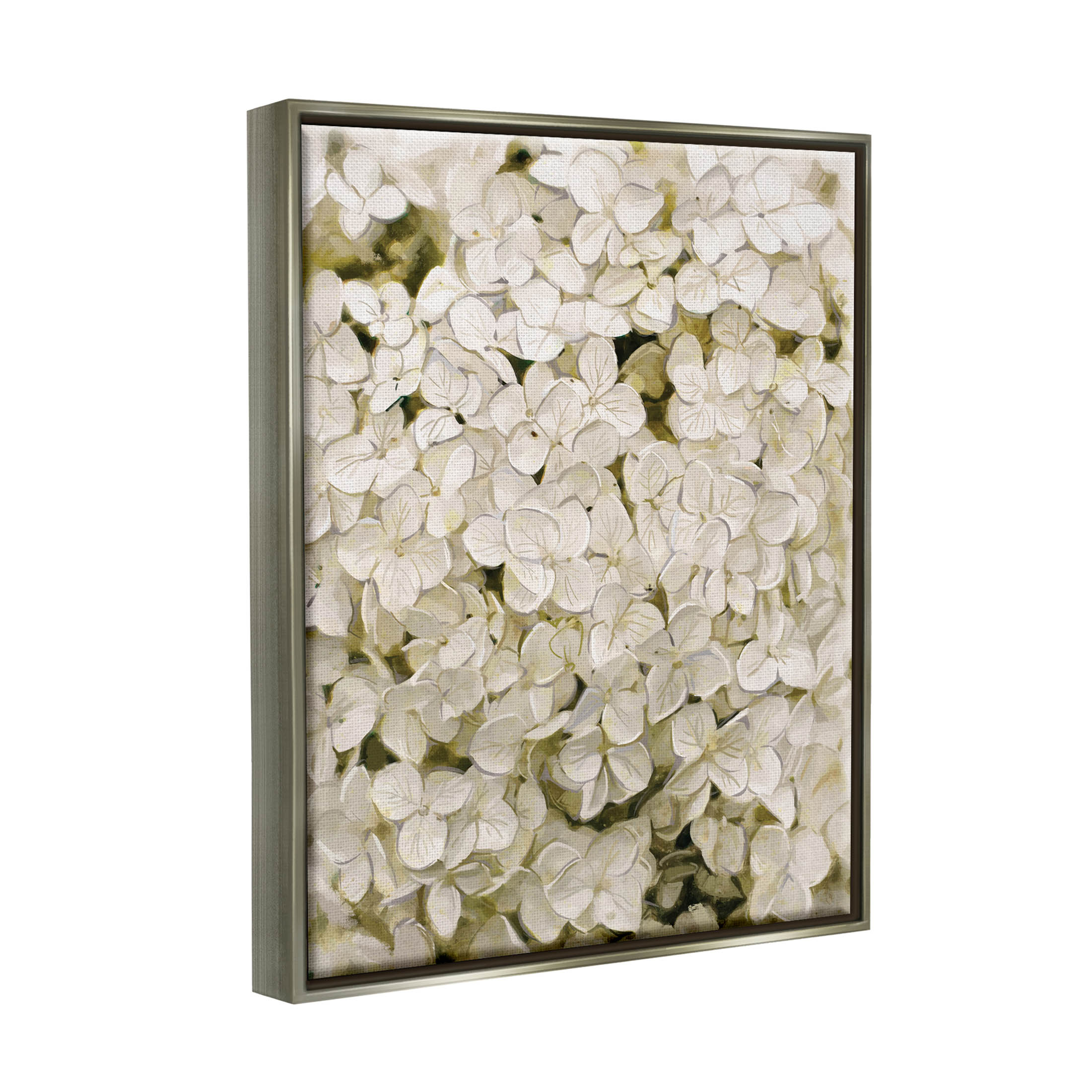 White Delicate Hydrangea Petals Botanical & Floral Graphic Art Luster Gray Framed Art Print Wall Art