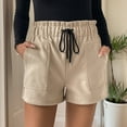thumbnail image 2 of CheerKidz Women's Comfortable Short Pants Fashion Hight Waist Wide Leg Shorts Solid Color Casual Elastic Waist Woolen Shorts with Pockets(Beige,L), 2 of 9