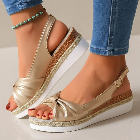

WNG New Sandals Large Size Rope Bow Wedge Casual Sandals for Women